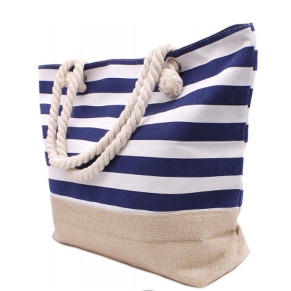 Handbags - Large Navy/White Striped Beach Bag Tote